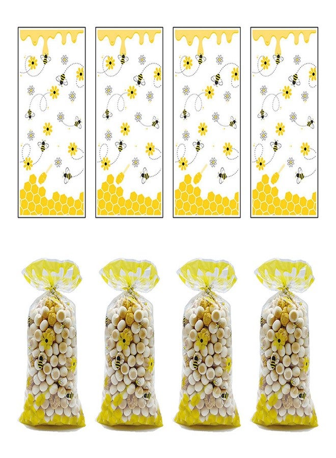 CSTYWC 50 Pieces Bee Party Treat Bags - Honey Cellophane Plastic Candy Goodie Favor Bags With 50 PCS Twist Ties for Birthday Party - Image 3